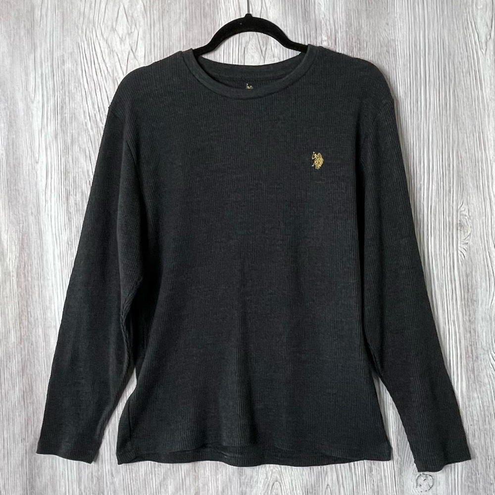 U.S. Polo Assn. Men’s Thermal Long Sleeve Waffle Knit Shirt - Charcoal Gray - M